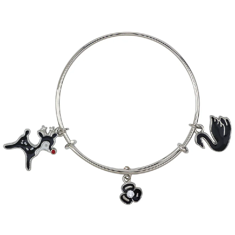 Mahi Duck, Dog & Floral Shaped Rhodium Plated Enamel Work Charms Bracelet for Kids (BRK1100881R)