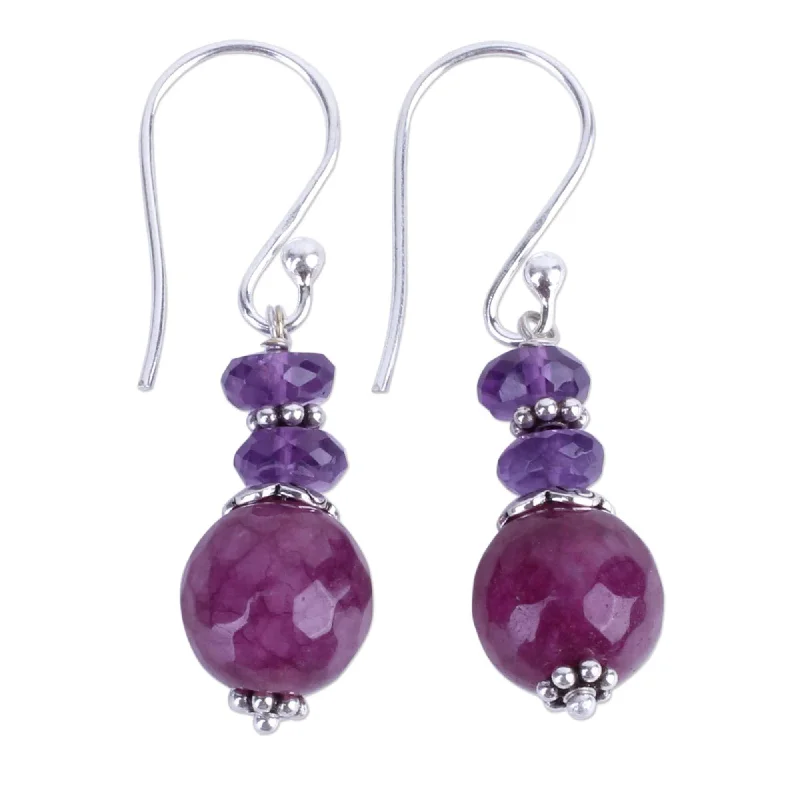 Handmade Sterling Silver Graceful Amethyst Agate Earrings (India) - 1.5*o.4