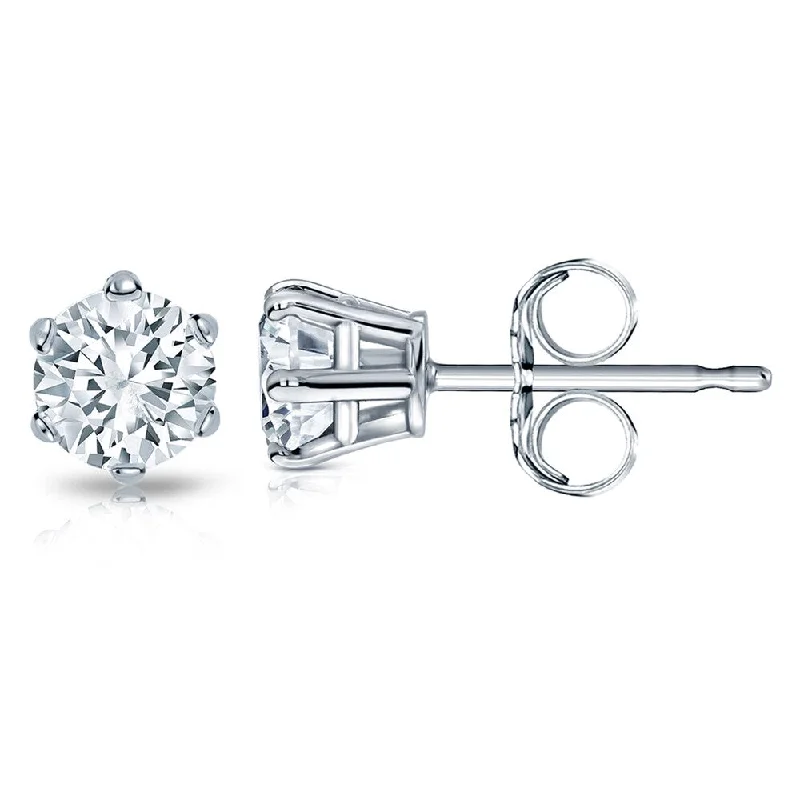 14k Gold 1 1/2ct TDW 6 Prong Round Solitaire Diamond Stud Earrings by Auriya (H-I, SI1-SI2)