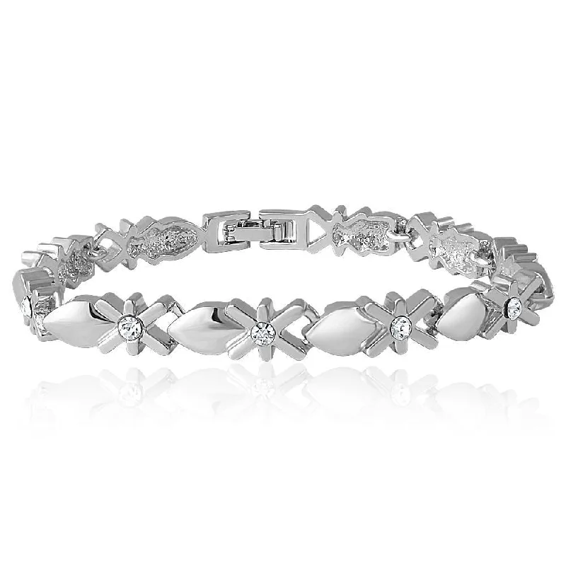 Mahi Rhodium Plated Mesmerizing Bracelet With Crystal For Women