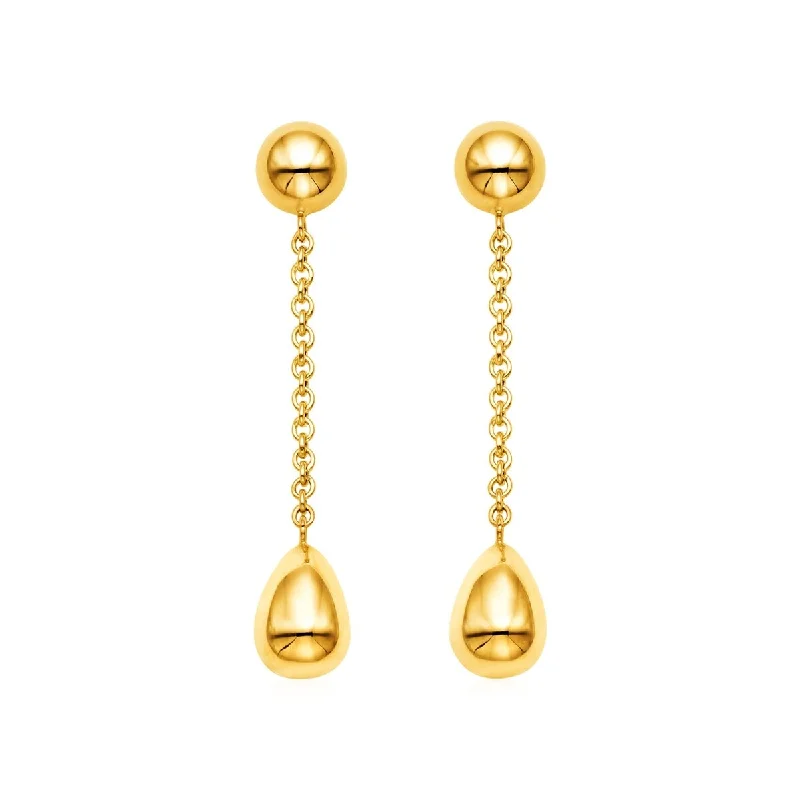 14k Yellow Gold Polished Teardrop Dangle Earrings