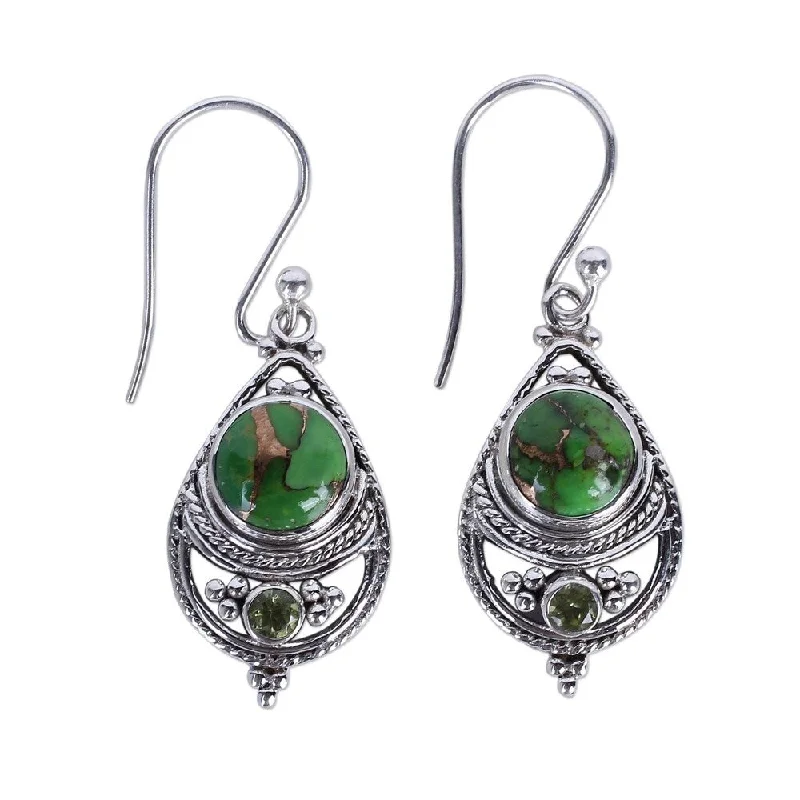 NOVICA Handmade Sterling Silver Green Elegance Peridot Turquoise Earrings (India) - 1.6*0.5