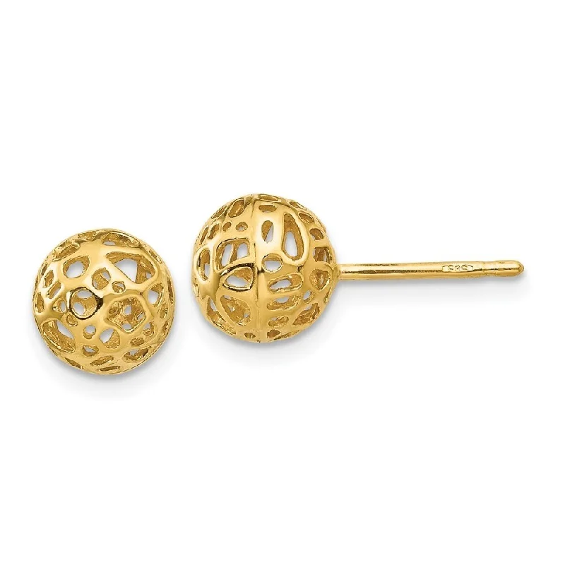 Diamond2Deal 14K Yellow Gold Medium Fancy Ball Post Stud Earrings (L-7.5mm, W-7.5mm)