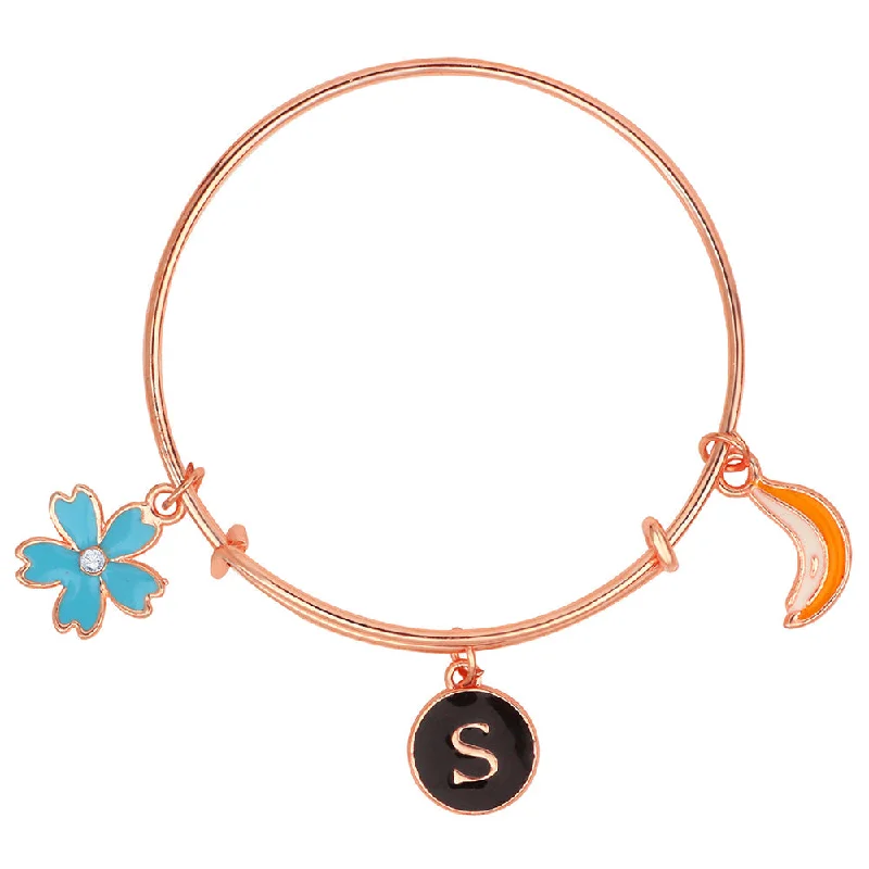 Mahi S Letter Banana & Floral Shaped Enamel Work Charm Bracelet with Rose Gold Plated for Kids (BRK1100874Z)