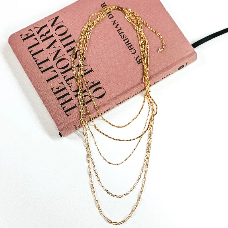 Five Layered Multi Chain Necklace in Gold