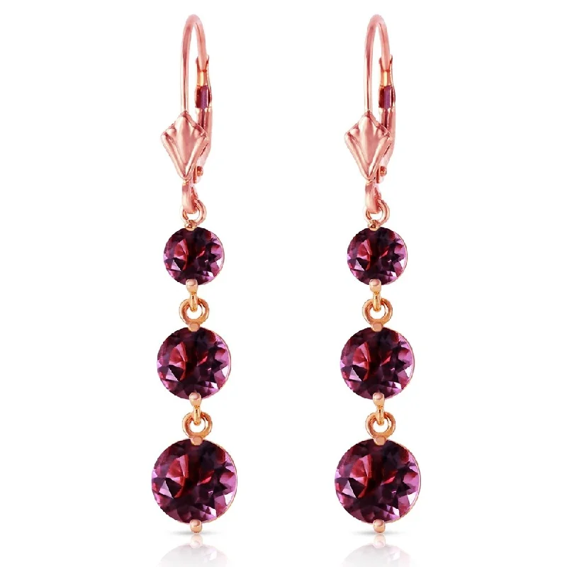 7.2 Carat 14K Solid Rose Gold Amethyst Leverback Earrings