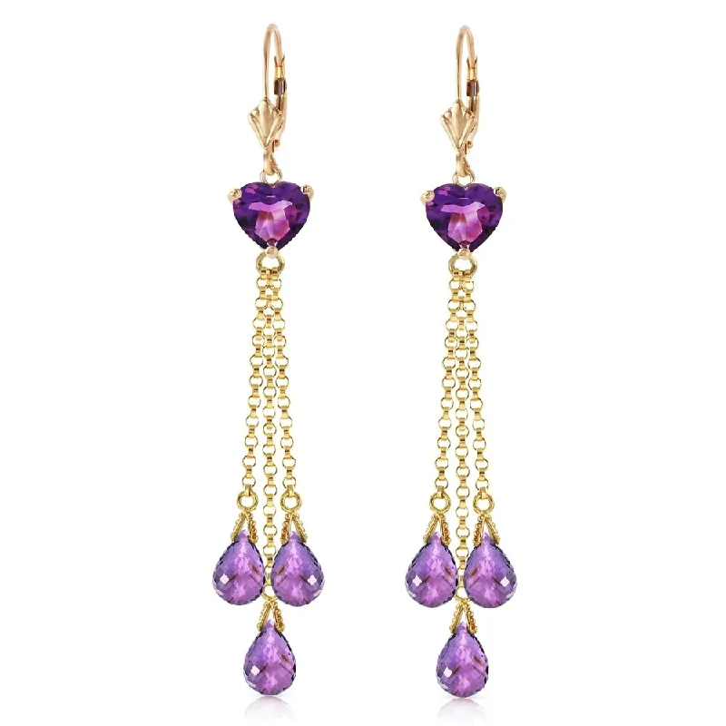 9.5 CTW 14K Solid Gold Chandelier Earrings Briolette Amethyst