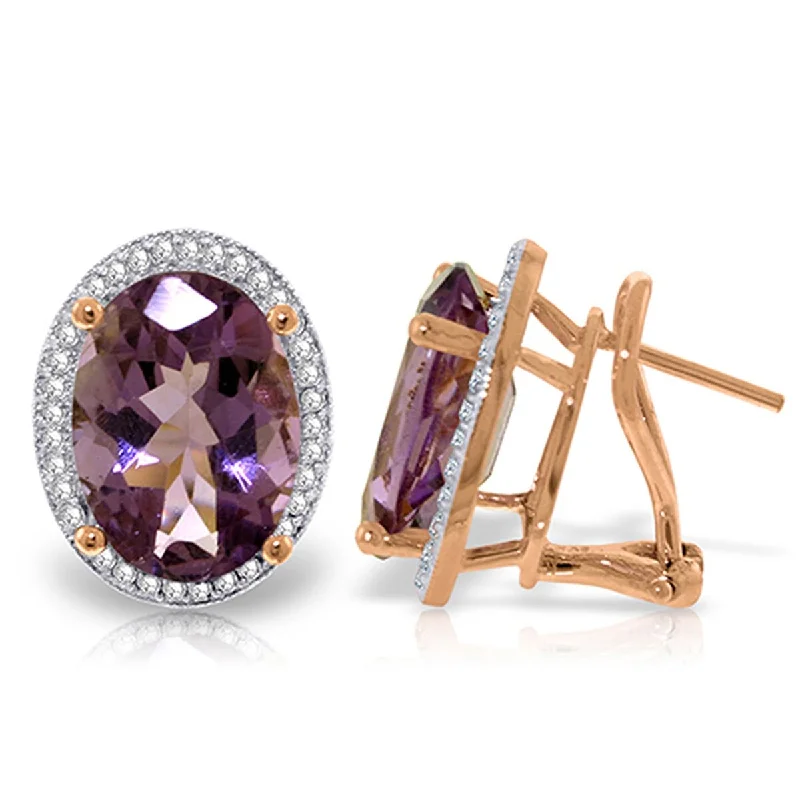 10.56 Carat 14K Solid Gold Natural Oval Amethyst Diamond Earrings