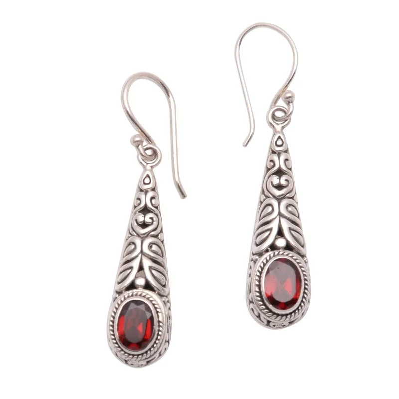 NOVICA Regal Order, Garnet dangle earrings - 1.6L*0.3W