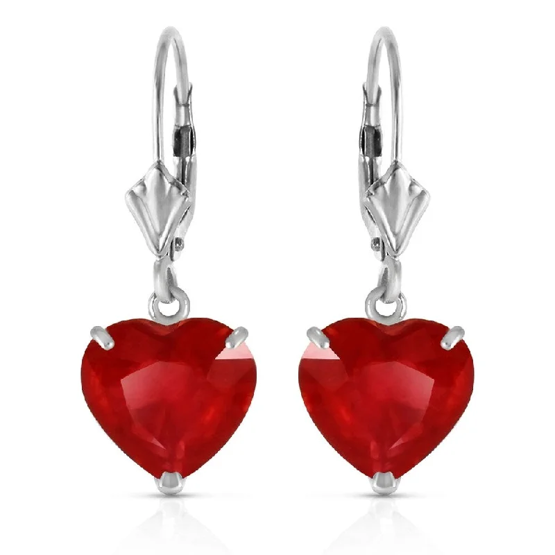 14K Solid White Gold Leverback Earrings Natural 10mm Heart rubyes