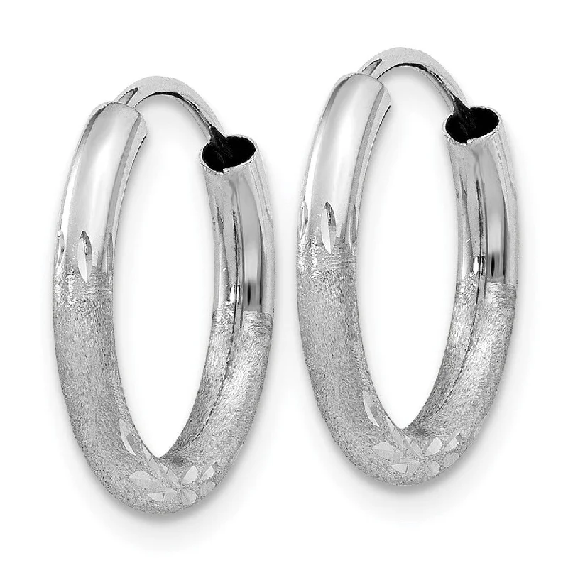 Diamond2Deal 14k White Gold 2mm Diamond-cut Endless Hoop Earrings (L-12mm, W-12mm)