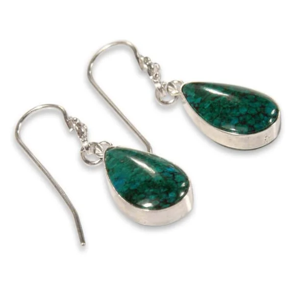 Handmade Sterling Silver 'Inca Aesthetic' Chrysocolla Earrings (Peru)