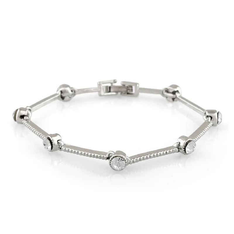 Mahi Rhodium Plated Elegant Valentine special Crystal Bracelet for girls and women - BR1100344RWhi