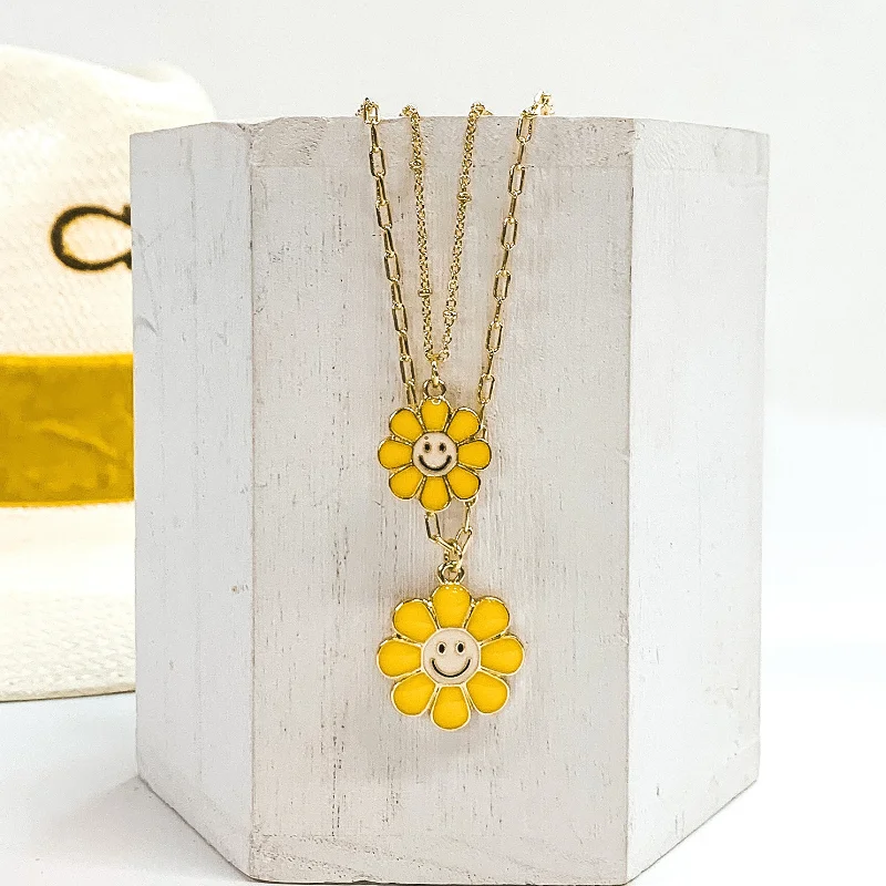 Flower Child Gold Tone Double Stranded Necklace in Yellow