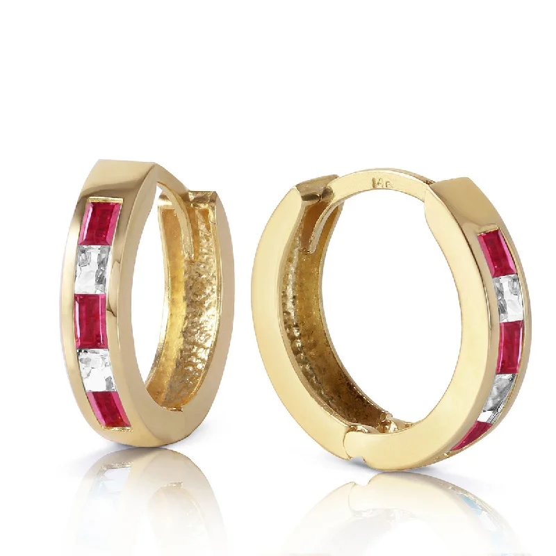 1.26 Carat 14K Solid Gold Hoop Earrings Natural Ruby Rose Topaz