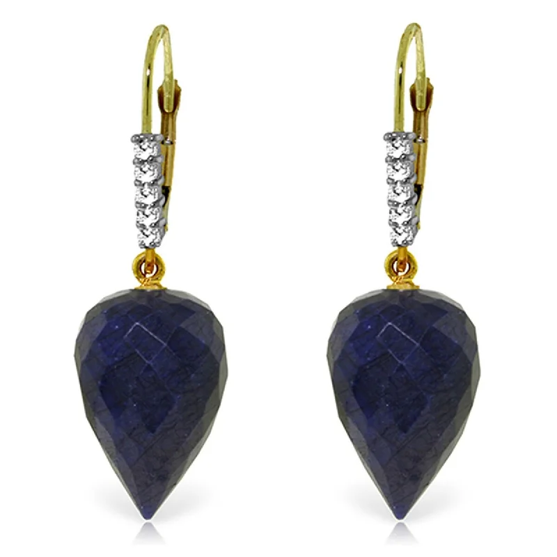 25.95 Carat 14K Solid Gold Drop Briolette Sapphire Diamond Earrings