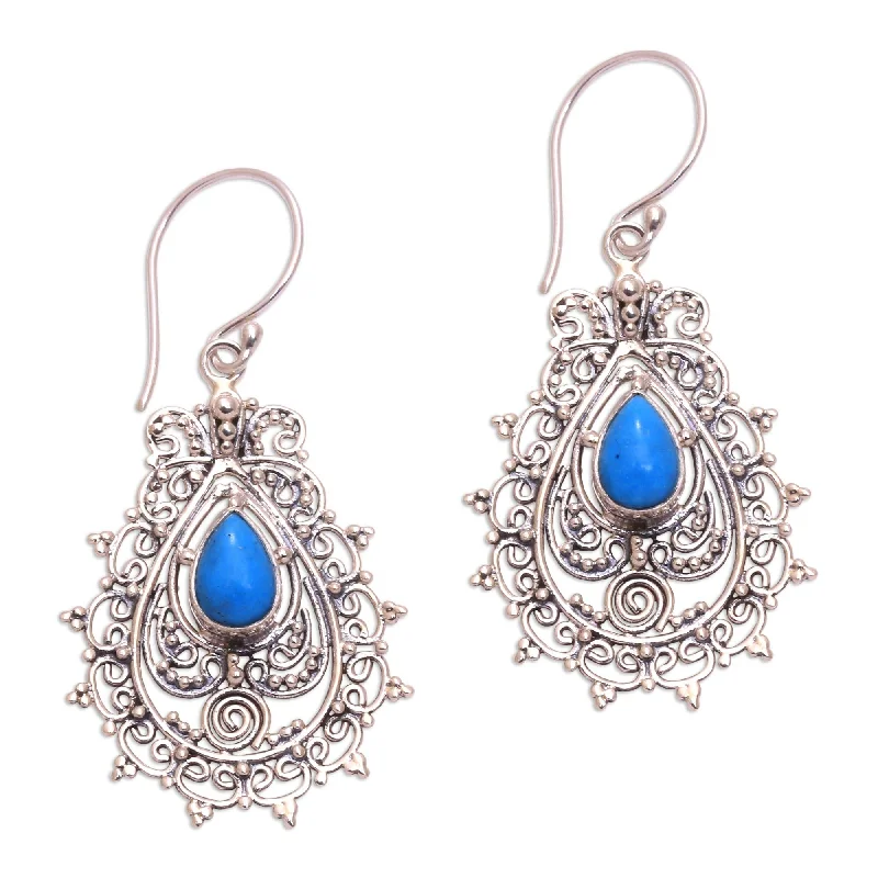 Sterling Silver 'Blue Lace' Recon Turquoise Earrings (Indonesia)