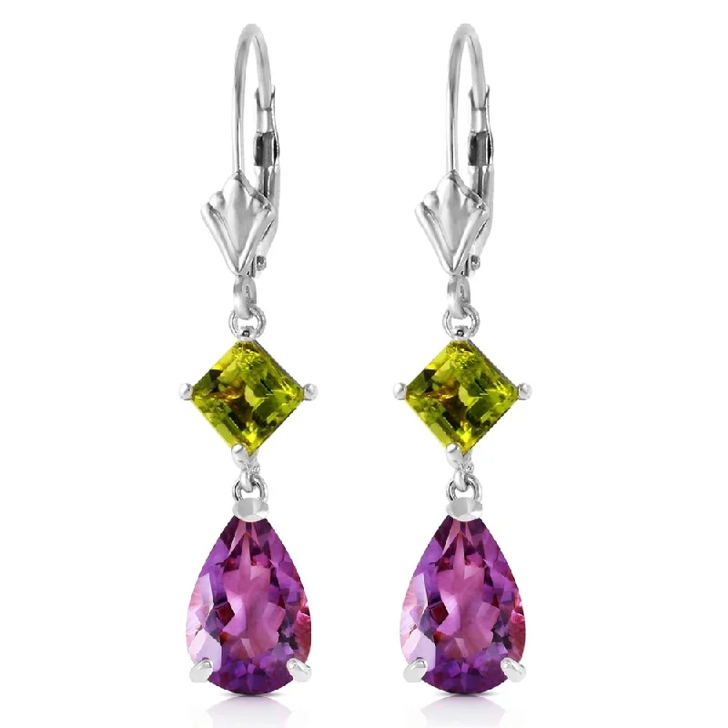 4.5 Carat 14K Solid White Gold Leverback Earrings Amethyst Peridot