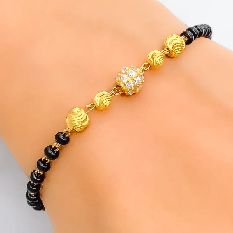 Timeless Delightful 22k Gold Black Bead CZ Bracelet