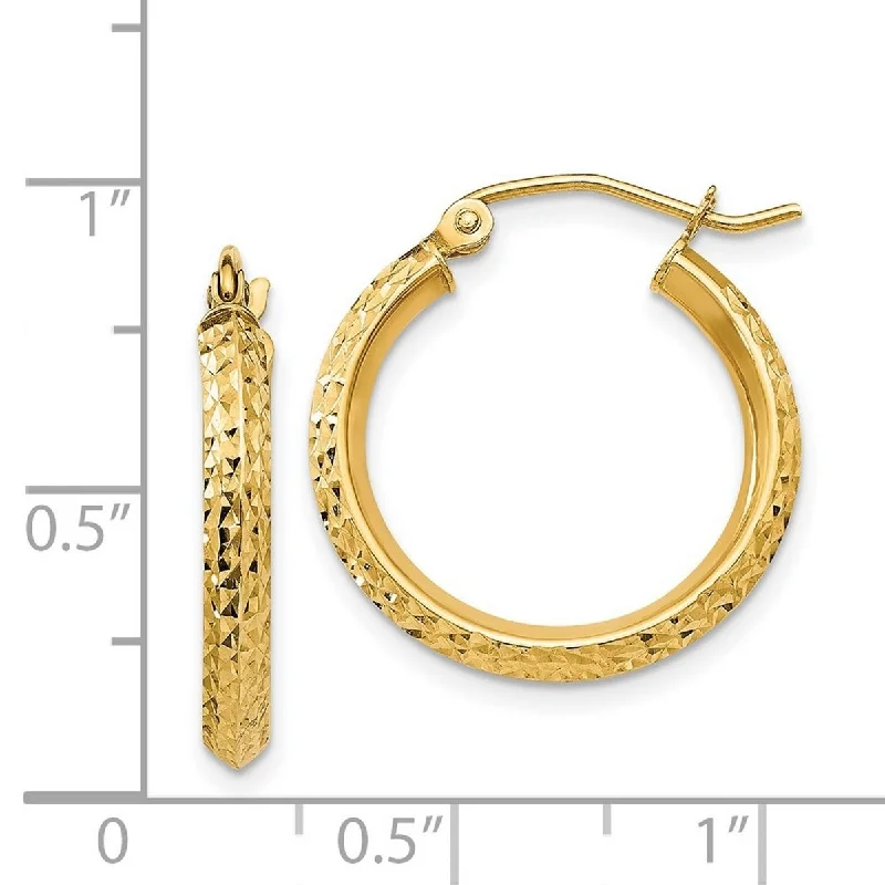 Curata 14k Yellow Gold Knife Edge Diamodn-Cut 2.5x20mm Hoop Earrings