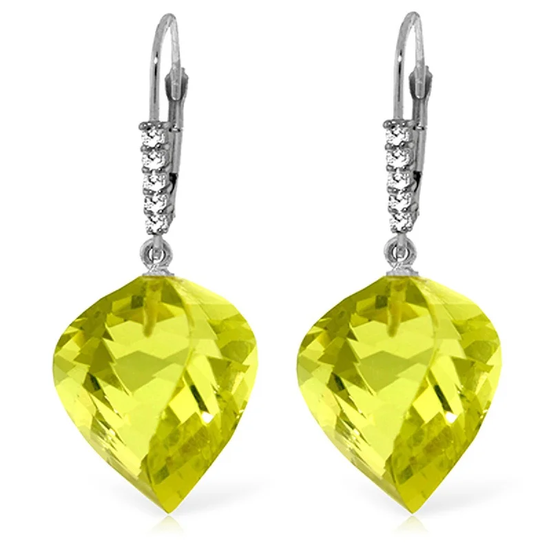 21.65 Carat 14K Solid Gold Earrings Diamond Briolette Quartz