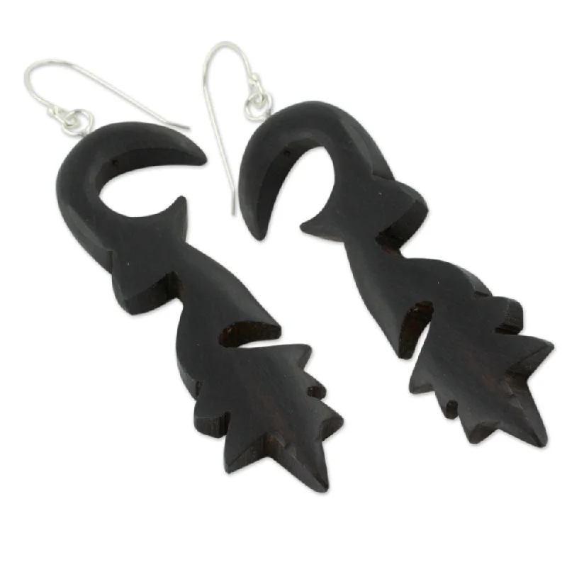 Handmade Sterling Silver 'Wild Flowers' Ebony Flower Earrings (India)