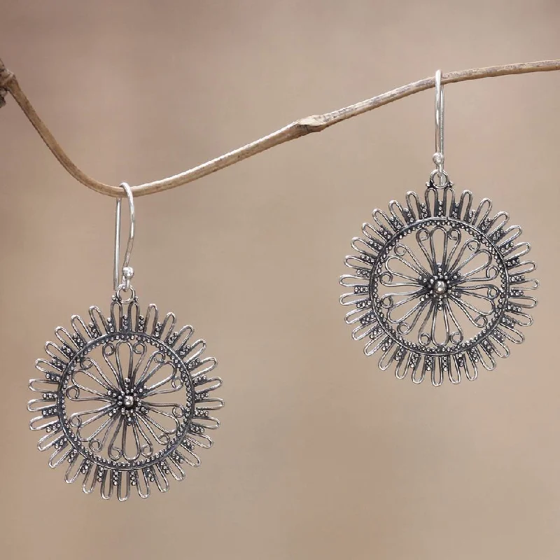 NOVICA Handmade Sterling Silver 'Dazzling Suns' Earrings (Indonesia) - 1.1