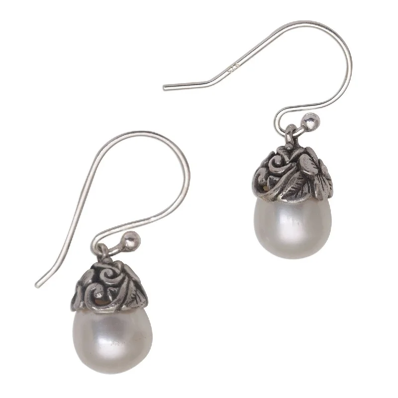 NOVICA Demure, Cultured pearl dangle earrings - 1L*0.4W