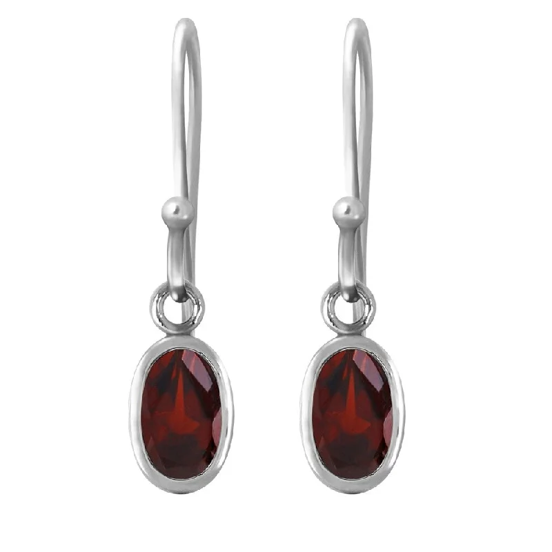 1 Carat 14K Solid White Gold Fish Hook Earrings Garnet