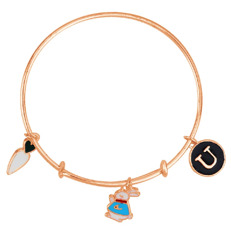 Mahi U Letter Rabit & Radish Shaped Rose Gold Plated Enamel Work Charms Kids Bracelets for Kids (BRK1100976Z)