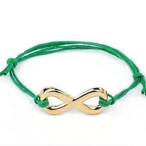 Green and Gold Tone Infinity Friendship Bracelet