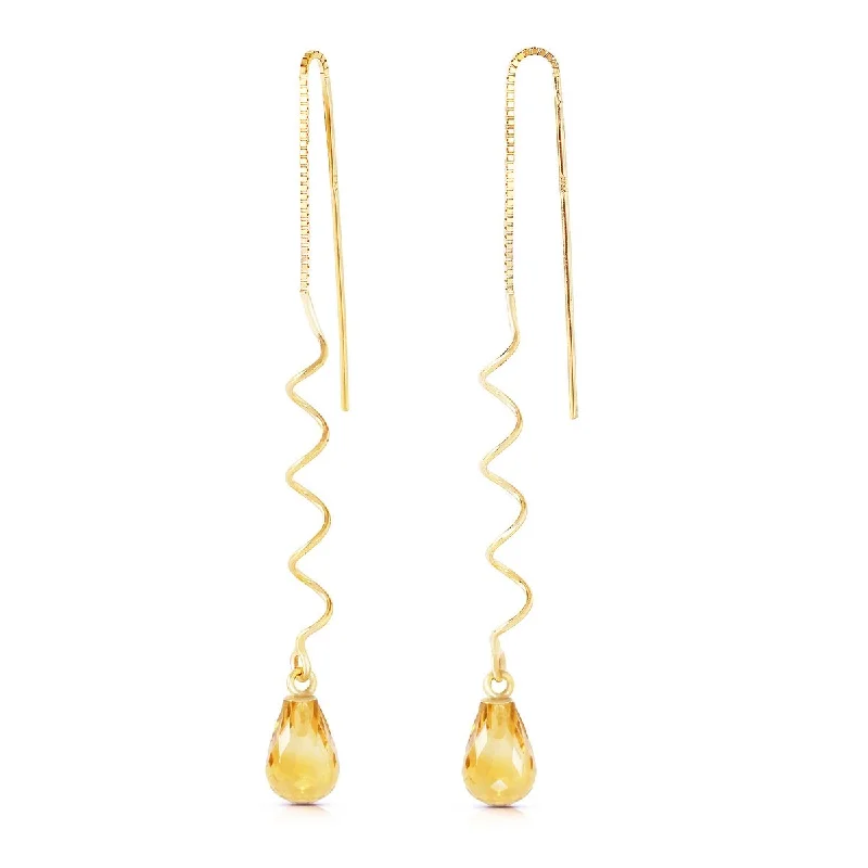 14K Solid Gold Threaded Dangles Gemstone Earrings Natural Citrine