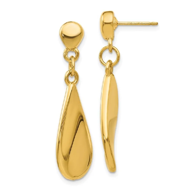 Diamond2Deal 14k Yellow Gold Tear Drop Dangle Post Earrings (L-36mm, W-9mm)