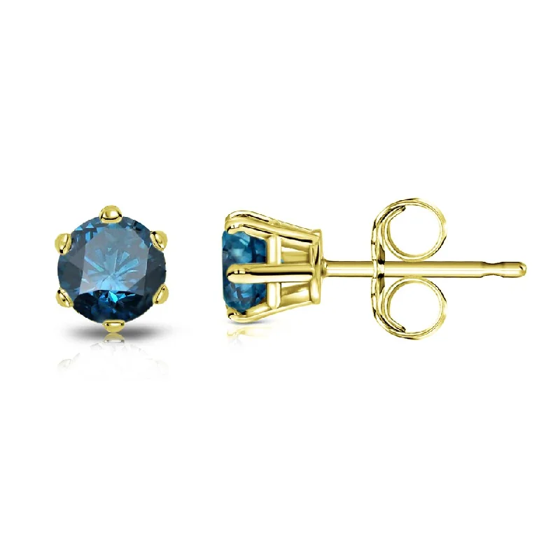 Auriya 1/3ctw Round Blue Diamond Stud Earrings 14k Gold 6-Prong