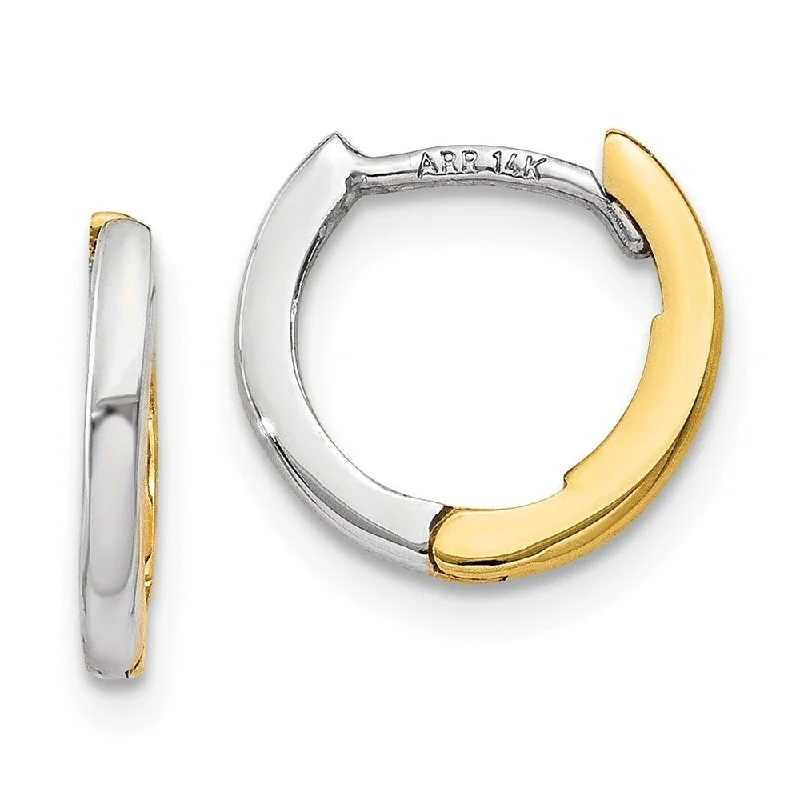 Diamond2Deal 14k Two-tone Gold Mini 1.35mm Round Hinged Hoop Earrings (L-7mm, W-1.5mm)