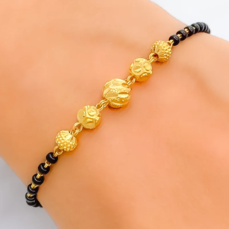 Elevated Fashionable 22k Gold Black Bead Bracelet