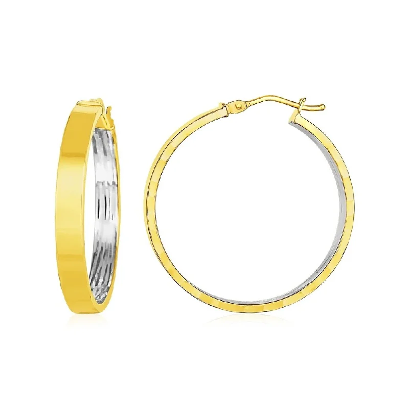 14k Two Tone Gold Textured Hoop Earrings