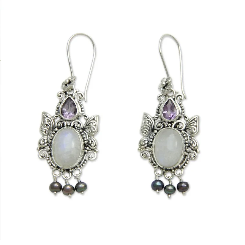 NOVICA Sky Empress, Rainbow moonstone dangle earrings - 2.4L*0.8W