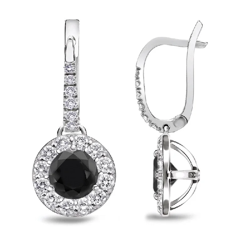 Auriya 1/2ct to 3ct Round Black Diamond Halo Dangle Earrings 14k White Gold (H-I, SI1-SI2)