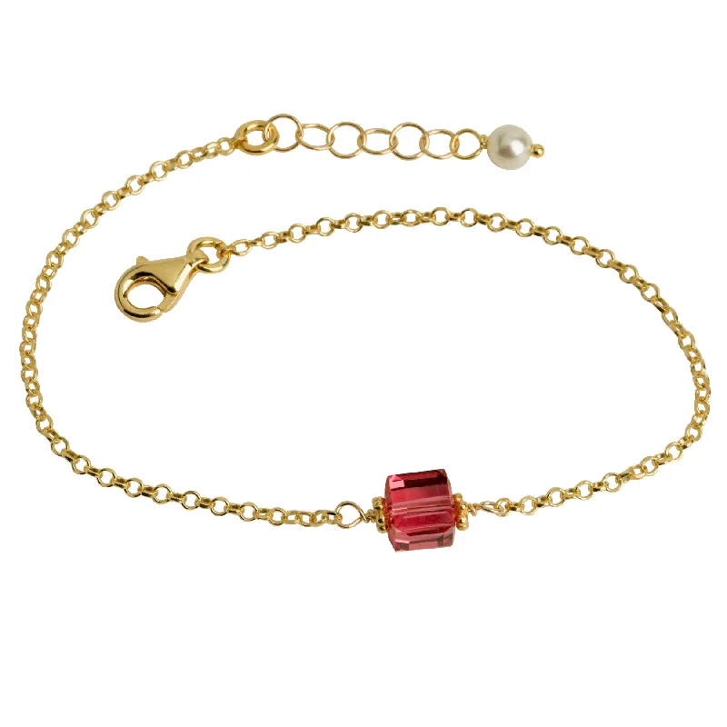 Paparadasha Peach Crystal Cube Chain Bracelet