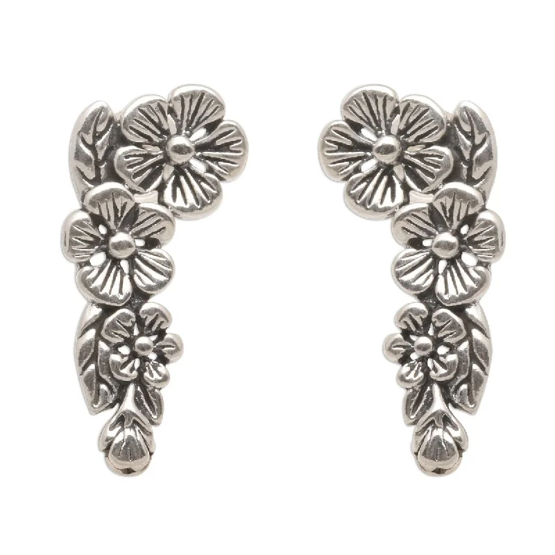 NOVICA Tropical Allamanda, Sterling silver climber earrings - 0.7L*0.4W