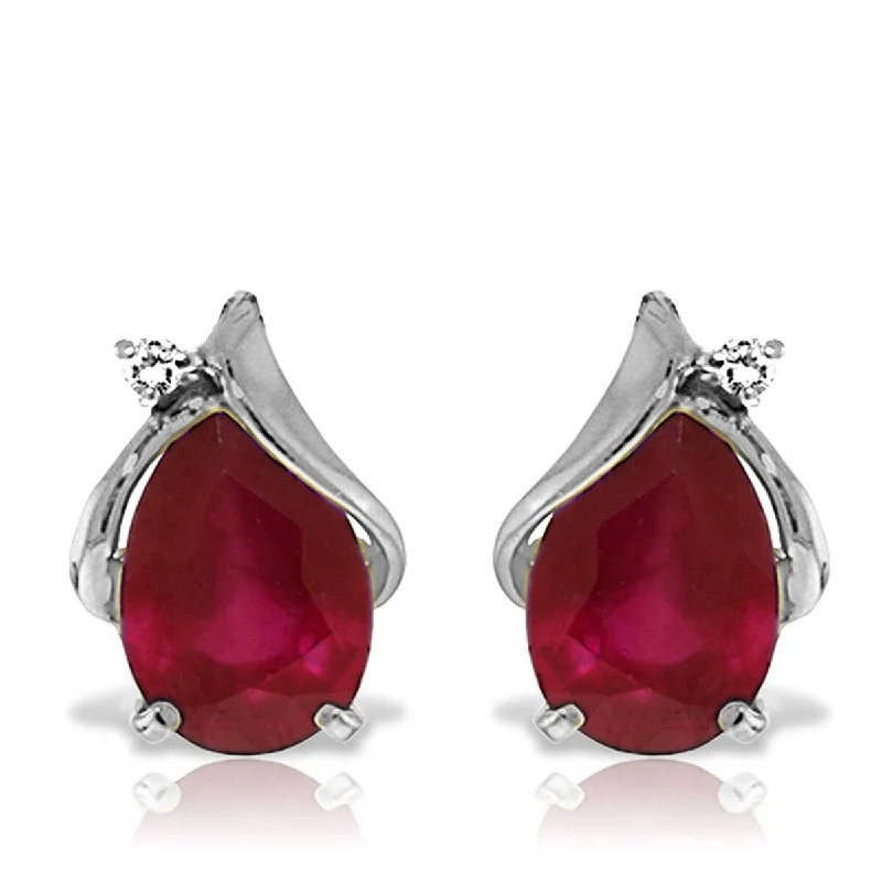 14K Solid Gold Studs Gemstone Earrings Natural Diamond & Ruby