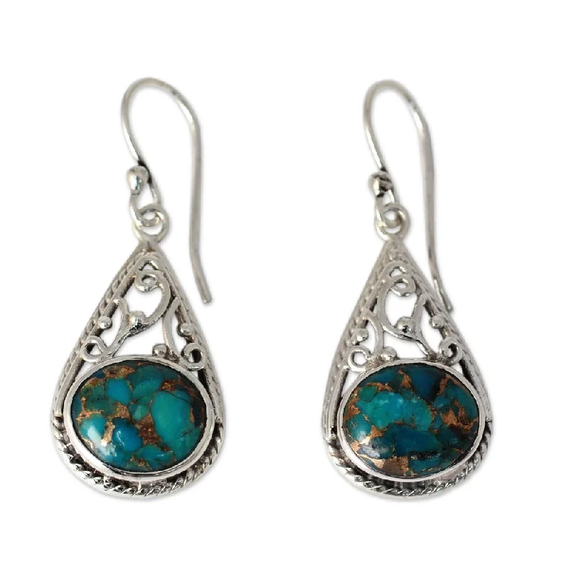 Handmade Sterling Silver 'Divine Sky' Turquoise Earrings (India)