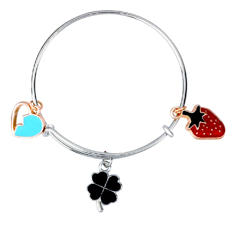 Mahi Heart Strawbery & Floral Shaped Enamel Work Charms Kids Bracelets for Girls (BRK1100988M)