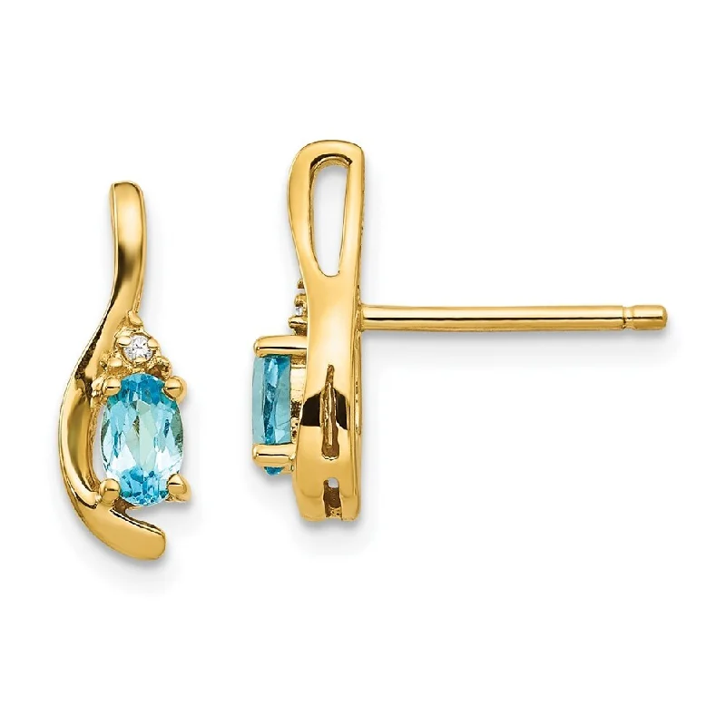 14K Yellow Gold Natural Diamond & Real Blue Gemstone Drop Earrings (L-14 mm, W-5 mm)