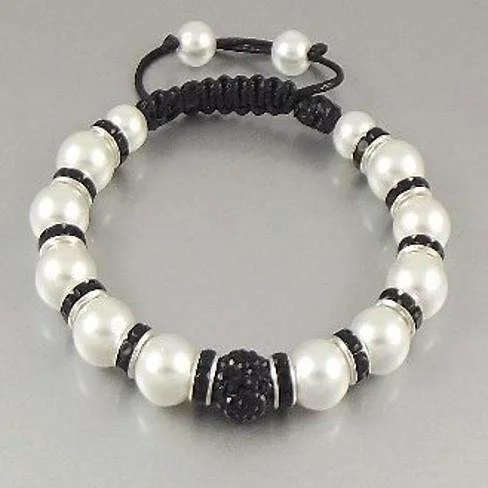 Uber Shamballa Bracelet - Black and White Pearl