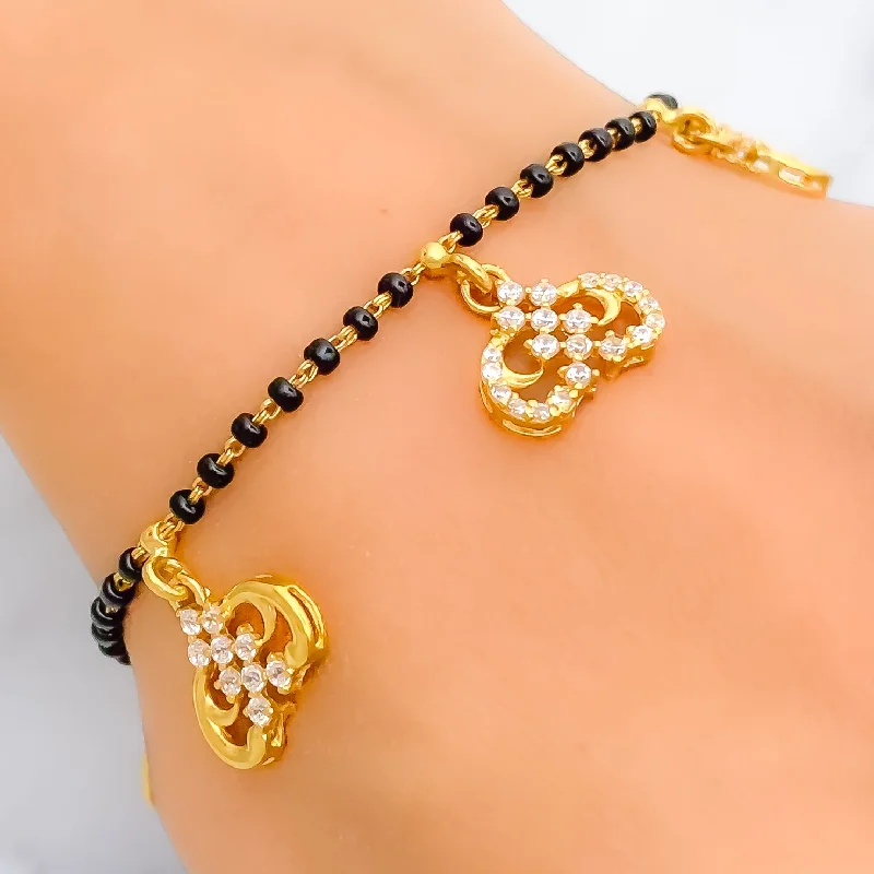 Captivating Adorned 22k Gold Black Bead CZ Bracelet