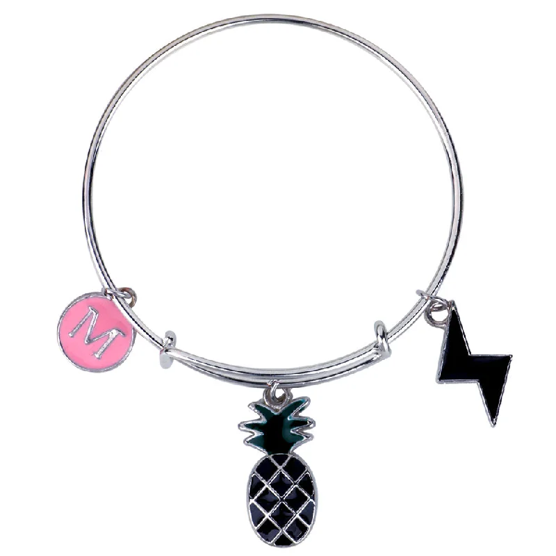 Mahi M Letter & Pineapple Shaped Rhodium Plated Enamel Work Charms Kids Bracelets for Kids (BRK1100929R)