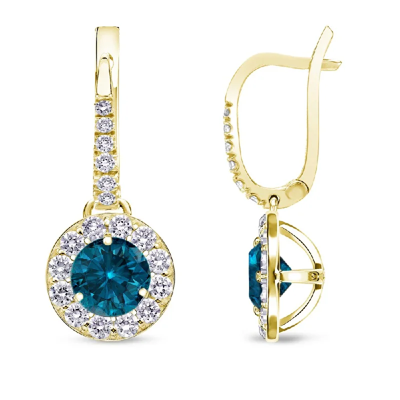 Auriya 1/2 to 2ctw Blue Diamond Halo Dangle Earrings 14k Yellow Gold (SI1-SI2)