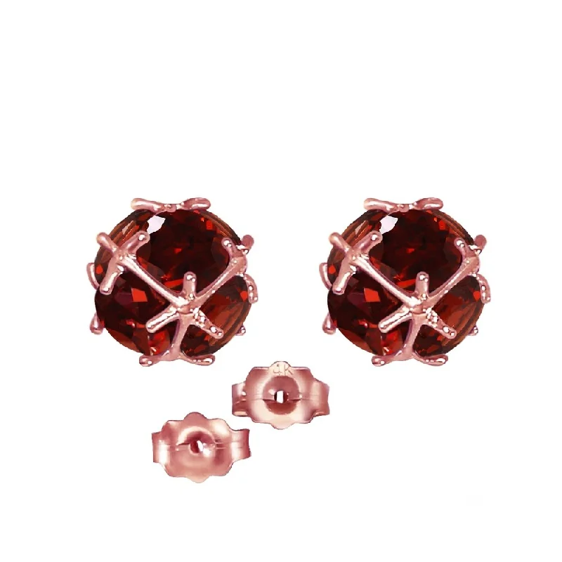 14K Solid Rose Gold Stud Earrings with Natural Garnets